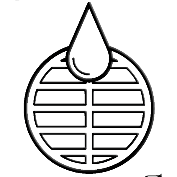 Icon representing plumbing services, featuring a water droplet above a grid pattern, symbolizing drainage and water management, relevant to Royal T Plumbing's offerings in plumbing and heating solutions.