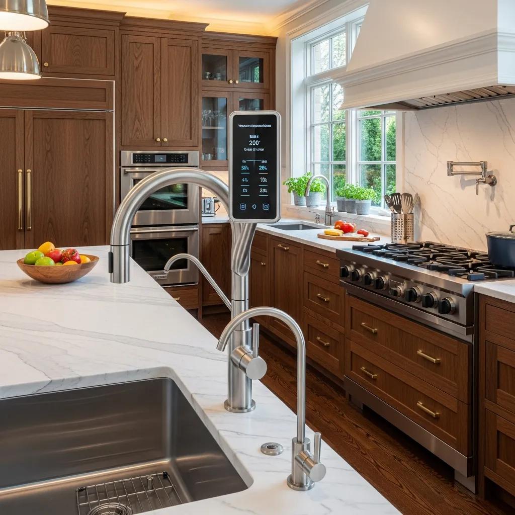 Luxury kitchen with smart faucet and advanced water filtration system